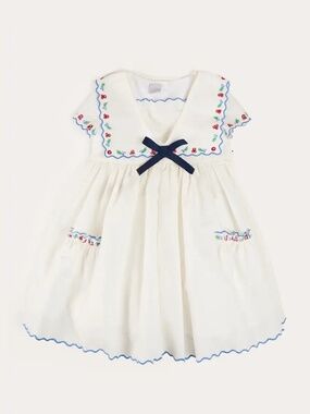Pepa London Embroidered Mariner Collar Short Sleeve Dress in White 10Y